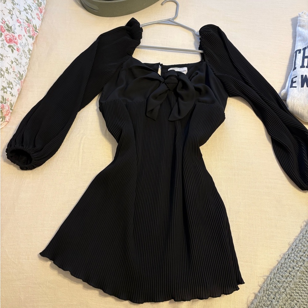 finders keepers black pleated long sleeve mini dress